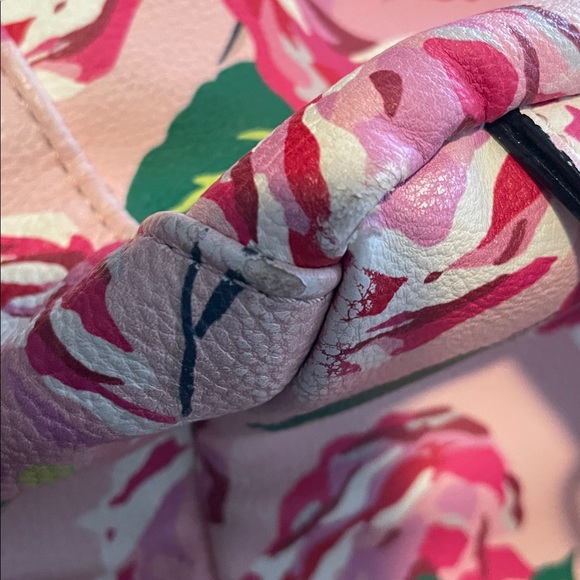 Betsey Johnson Bow Quilted Backpack Purse Pink Floral Vegan Leather Charm - Picture 8 of 9